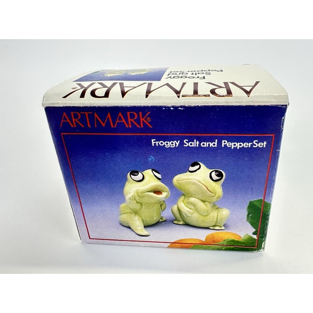 Vintage 1986 Artmark Froggy Frog Salt Pepper Shakers Ceramic Taiwan w/ Box - Picture 3 of 9
